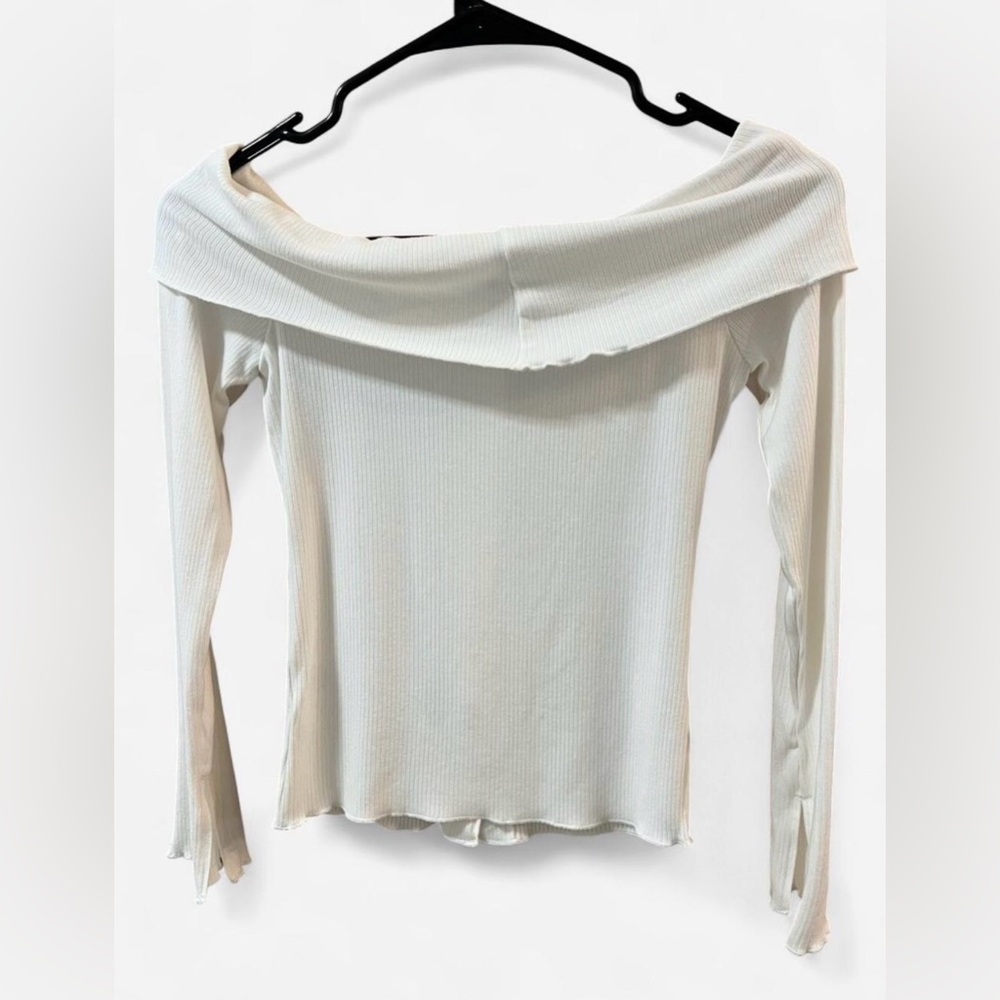 Princess Polly Off-the-Shoulder White Ribbed Button-Up Sweater Women’s XS / 2 - Picture 7 of 8